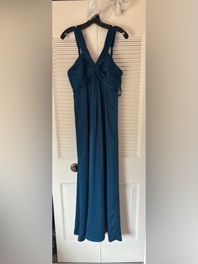 BCBGMaxAzria Teal V-Neck Knotted Bodice Maxi Dress